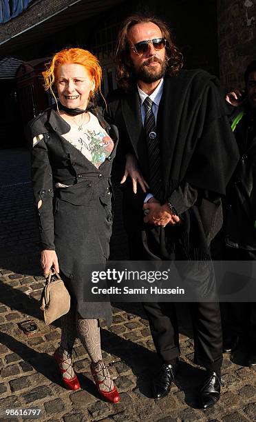 Andreas Kronthaler and Vivienne Westwood leave the wake following the funeral of Malcolm McLaren on April 22, 2010 in London, England. The man, often...