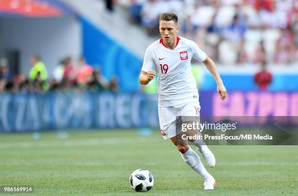 Piotr Zielinski of Poland in action during the 2018 FIFA World Cup Russia group H match between Japan and Poland at Volgograd Arena on June 28, 2018...