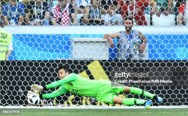 Lukasz Fabianski of Poland makes a save during the 2018 FIFA World Cup Russia group H match between Japan and Poland at Volgograd Arena on June 28,...