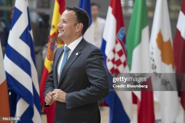 Leo Varadkar, Irelands prime minister, arrives for a European Union leaders summit in Brussels, Belgium, on Thursday, June 28, 2018. From refugee...