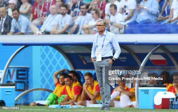 Adam Nawalka, Manager of Poland reacts during the 2018 FIFA World Cup Russia group H match between Japan and Poland at Volgograd Arena on June 28,...