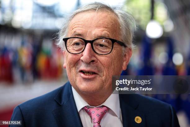 President of the European Commission Jean-Claude Juncker arrives at the Council of the European Union on the first day of the European Council...