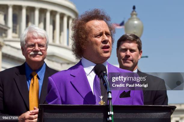 Richard Simmons , along with members of Congress, talks about the passage of the Fitness Integrated with Teaching Kids Act at the US Capitol on April...