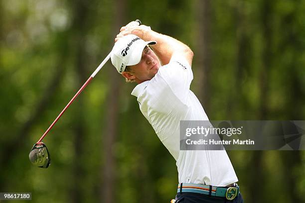 Vaughn Taylor hits a shot during the final round of the Shell Houston Open at Redstone Golf Club on April 4, 2010 in Humble, Texas.