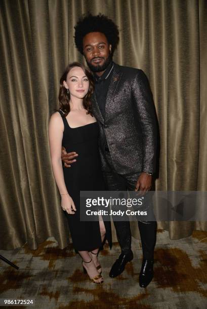 Actress Violett Beane and actor Echo Kellum pose backstage at the Academy Of Science Fiction, Fantasy & Horror Films' 44th Annual Saturn Awards held...