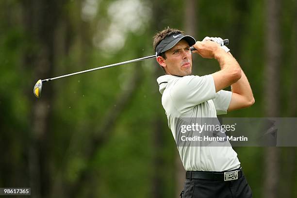 Charl Schwartzel hits a shot during the final round of the Shell Houston Open at Redstone Golf Club on April 4, 2010 in Humble, Texas.