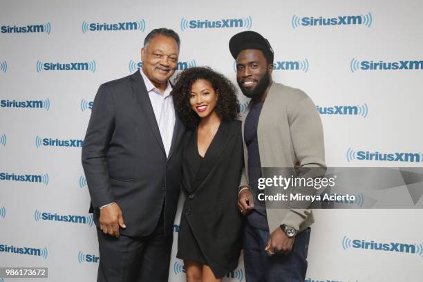 Reverend Jesse Jackson, actress Lex Scott Davis and actor Y'lan Noel visit SiriusXM Studios on June 28, 2018 in New York City.