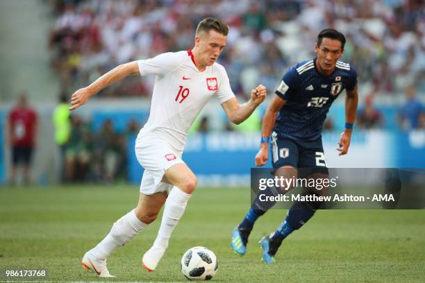 Piotr Zielinski of Poland in action during the 2018 FIFA World Cup Russia group H match between Japan and Poland at Volgograd Arena on June 28, 2018...