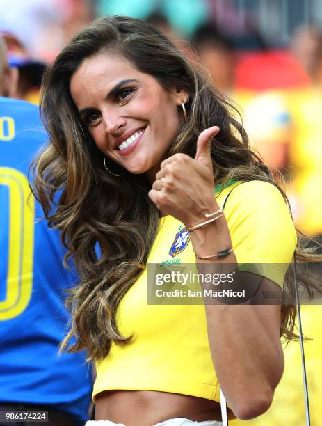 Victoria Secret model Izabel Goulart is seen during the 2018 FIFA World Cup Russia group E match between Serbia and Brazil at Spartak Stadium on June...