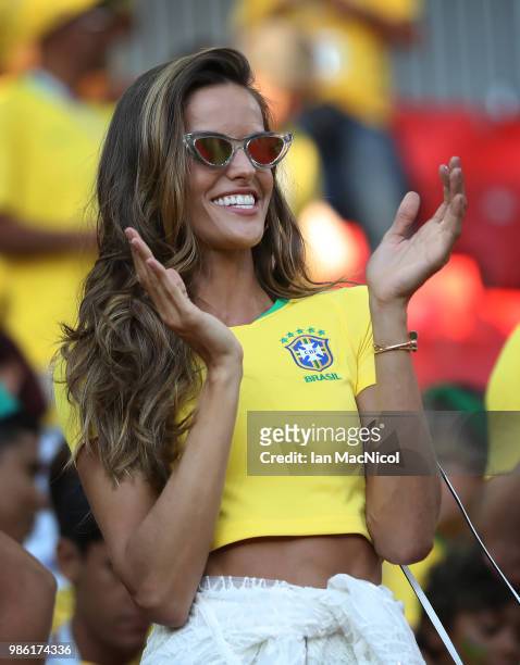 Victoria Secret model Izabel Goulart is seen during the 2018 FIFA World Cup Russia group E match between Serbia and Brazil at Spartak Stadium on June...