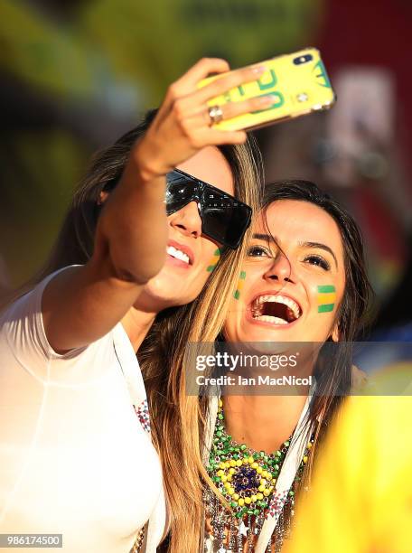 Aine Coutinho the wife of Philippe Coutinho of Brazil is seen during the 2018 FIFA World Cup Russia group E match between Serbia and Brazil at...