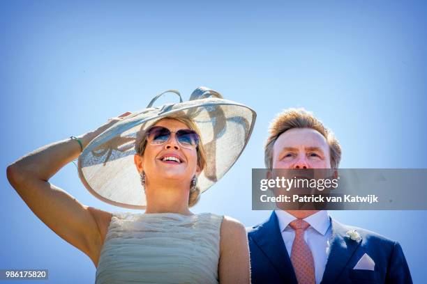 King Willem-Alexander of The Netherlands and Queen Maxima of The Netherlands during their region visit to West-Friesland on June 28, 2018 in Hoorn,...