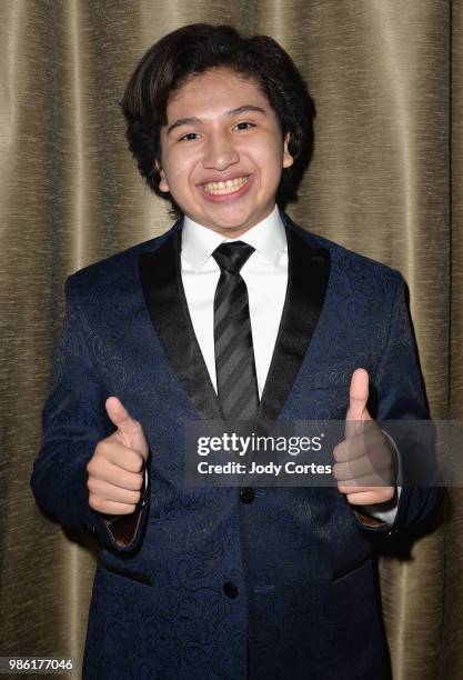 Actor Anthony Gonzalez poses backstage at the Academy Of Science Fiction, Fantasy & Horror Films' 44th Annual Saturn Awards held at The Castaway on...