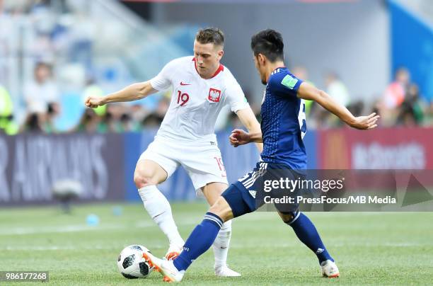 Piotr Zielinski of Poland in action during the 2018 FIFA World Cup Russia group H match between Japan and Poland at Volgograd Arena on June 28, 2018...