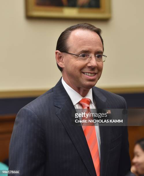 Deputy Attorney General Rod Rosenstein arrives to testify before a congressional House Judiciary Committee hearing on "Oversight of FBI and DOJ...