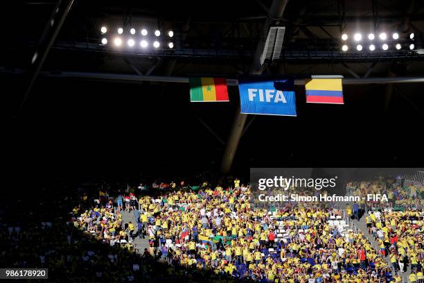 Fans look on during the 2018 FIFA World Cup Russia group H match between Senegal and Colombia at Samara Arena on June 28, 2018 in Samara, Russia.