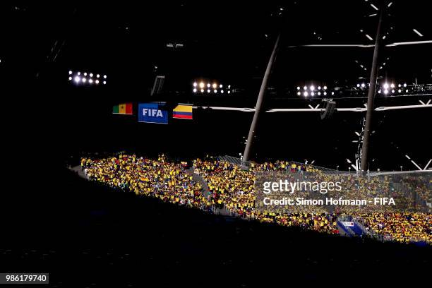 Colombia fans look on during the 2018 FIFA World Cup Russia group H match between Senegal and Colombia at Samara Arena on June 28, 2018 in Samara,...