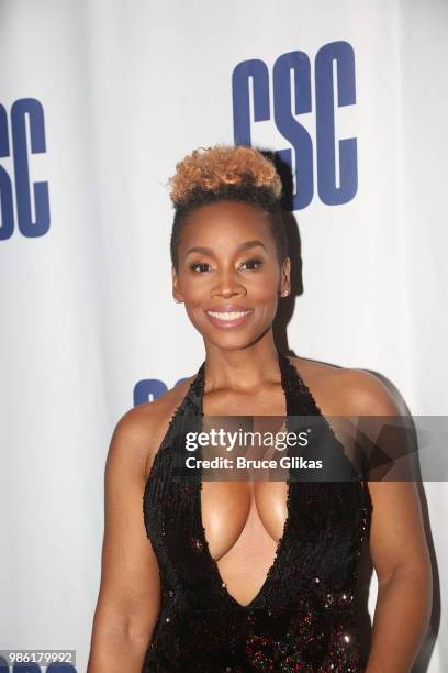 Anika Noni Rose poses at the opening night after party for the CSC Production of "Carmen Jones" at Penny Farthing NYC on June 27, 2018 in New York...