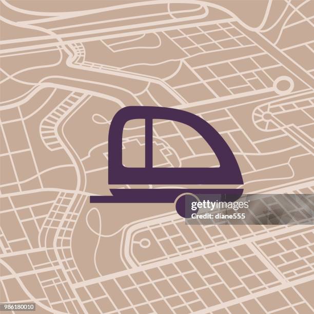 transportation icons on a city map background - trailer stock illustrations