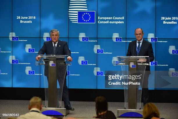 President of the European Parliament Antonio Tajani holds a press conference on the first day of the European Council Summit, Brussels on June 28,...