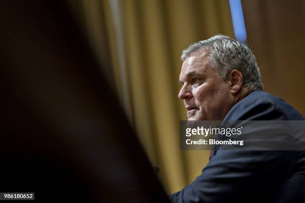 Charles Rettig, commissioner of the Internal Revenue Service nominee for U.S. President Donald Trump, speaks during a Senate Finance Committee...