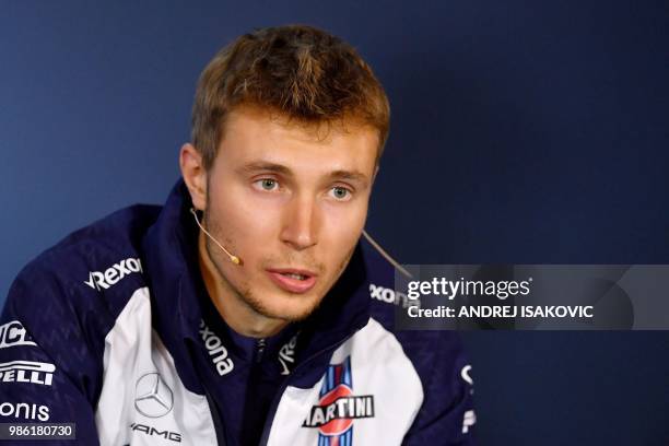 Williams' Russian driver Sergey Sirotkin attends a driver's press conference ahead of the Austrian Formula One Grand Prix in Spielberg, central...