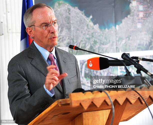 Special envoy to Haiti Edmond Mulet speaks at a press conference on April 22 2010 in Port-au-Prince. Mulet said the January 12 earthquake left...