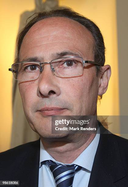 President of Vlaams Belang Bruno Valckeniers poses for a photo at the Belgian Federal Parliament on April 22, 2010 in Brussels, Belgium. The Belgian...