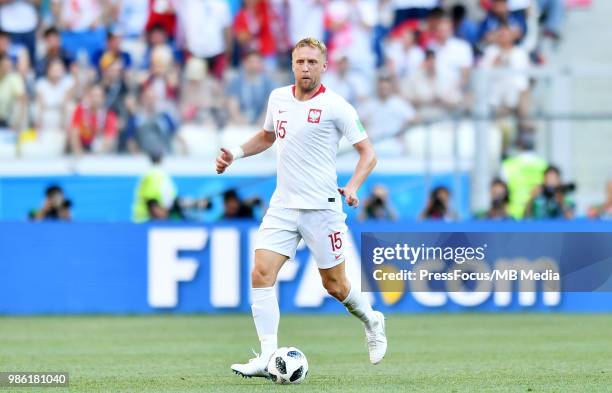 Kamil Glik of Poland in action during the 2018 FIFA World Cup Russia group H match between Japan and Poland at Volgograd Arena on June 28, 2018 in...