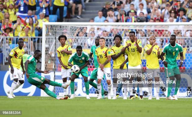 Sadio Mane of Senegal takes a free kick during the 2018 FIFA World Cup Russia group H match between Senegal and Colombia at Samara Arena on June 28,...