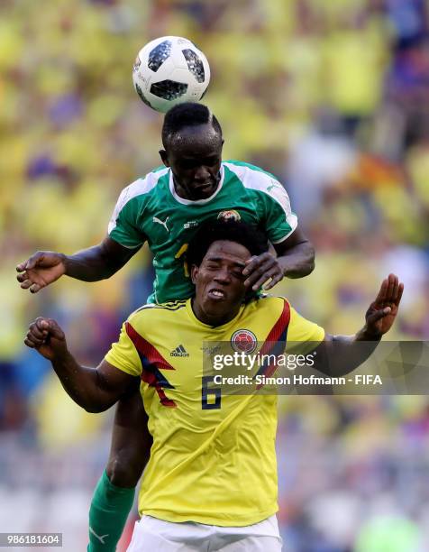 Sadio Mane of Senegal wins a header from Carlos Sanchez of Colombia during the 2018 FIFA World Cup Russia group H match between Senegal and Colombia...