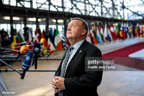 Danish Prime Minister Lars Lokke Rasmussen arrives at the Council of the European Union on the first day of the European Council leaders' summit on...