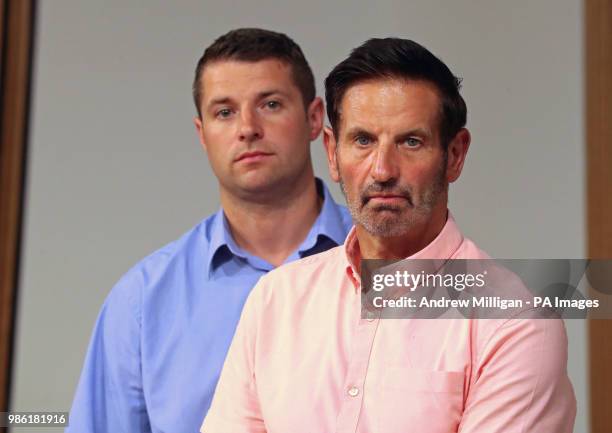 Kenny Stewart with his son Steven during a press conference at the Scottish Parliament in Edinburgh. Mr Stewart has called for reform of the justice...