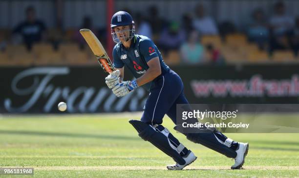 Sam Hain of England Lions bats during the Tri-Series International match between England Lions v West Indies A at The County Ground on June 28, 2018...
