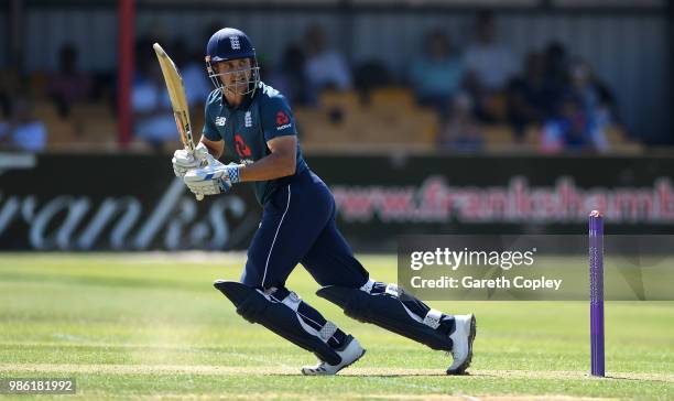 Sam Hain of England Lions bats during the Tri-Series International match between England Lions v West Indies A at The County Ground on June 28, 2018...