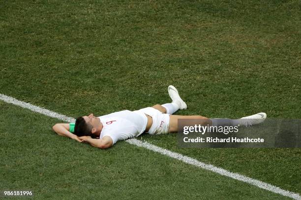 Robert Lewandowski of Poland reacts during the 2018 FIFA World Cup Russia group H match between Japan and Poland at Volgograd Arena on June 28, 2018...