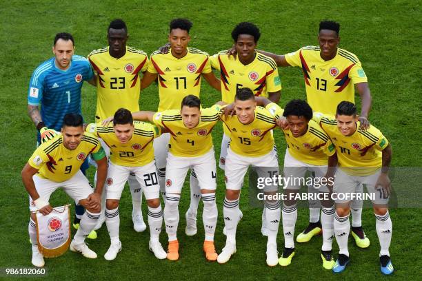 Colombia's forward Falcao, Colombia's midfielder Juan Quintero, Colombia's defender Santiago Arias Colombia's midfielder Mateus Uribe, Colombia's...