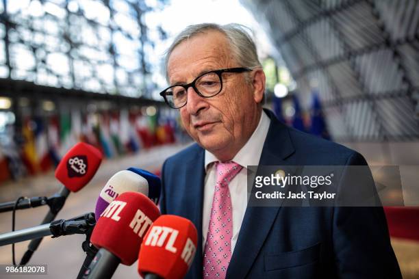 President of the European Commission Jean-Claude Juncker arrives at the Council of the European Union on the first day of the European Council...
