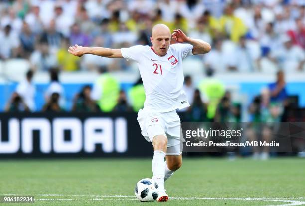 Rafal Kurzawa of Poland in action during the 2018 FIFA World Cup Russia group H match between Japan and Poland at Volgograd Arena on June 28, 2018 in...