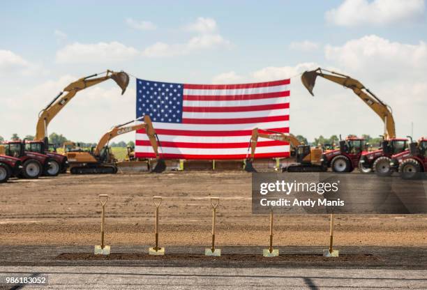 The U.S. Flag flies where President Donald Trump will speak later at the ground breaking for the Foxconn Technology Group on June 28, 2018 in Mt...