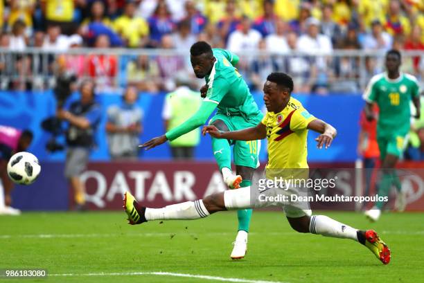 Mbaye Niang of Senegal shoots during the 2018 FIFA World Cup Russia group H match between Senegal and Colombia at Samara Arena on June 28, 2018 in...