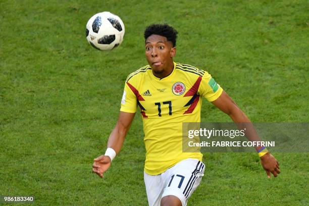 Colombia's defender Johan Mojica eyes the ball during the Russia 2018 World Cup Group H football match between Senegal and Colombia at the Samara...