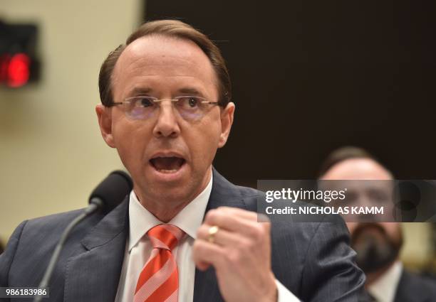 Deputy Attorney General Rod Rosenstein testifies before a congressional House Judiciary Committee hearing on "Oversight of FBI and DOJ Actions...