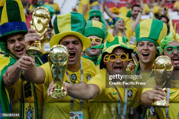 Brazil supporters wearing their team jersey before the game between Serbia and Brazil, valid for the third round of group E of the 2018 World Cup,...