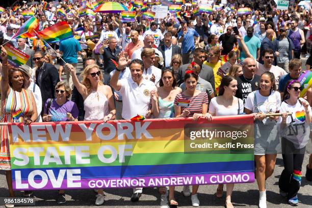 Public Advocate Letitia James, Sandra Lee, Governor Andrew Cuomo attend 49th annual New York pride parade along 7th avenue.