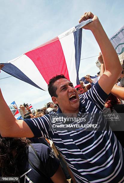 Man shouts slogans April 22 in front of Supreme Court in San Jose during a protest against a resolution of this court that last week decided that...