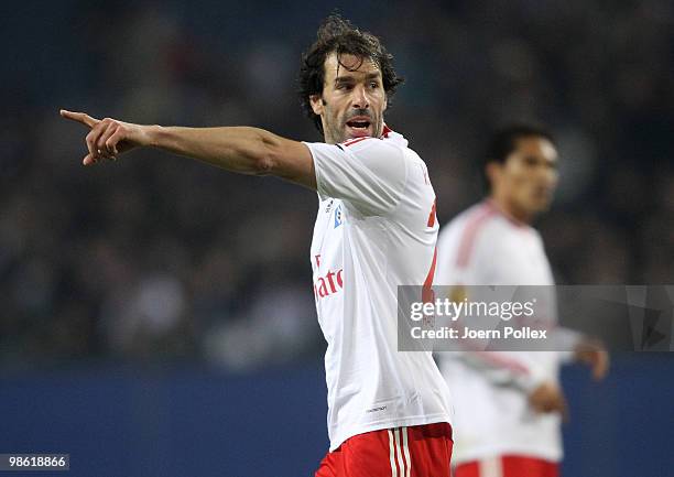 Ruud van Nistelrooy of Hamburg gestures during the UEFA Europa League semi final first leg match between Hamburger SV and Fulham at HSH Nordbank...