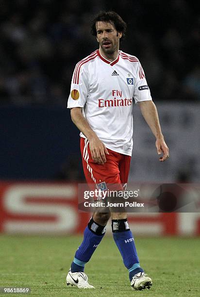 Ruud van Nistelrooy of Hamburg gestures during the UEFA Europa League semi final first leg match between Hamburger SV and Fulham at HSH Nordbank...