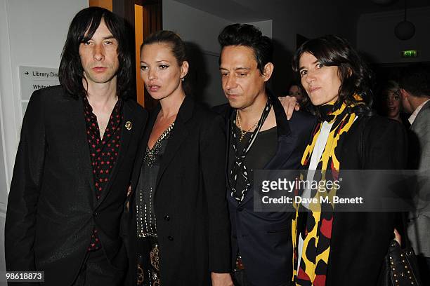 Bobby Gillespie, Kate Moss, Jamie Hince and Bella Freud attend the Art Plus Music Party, at the Whitechapel Gallery on April 22, 2010 in London,...