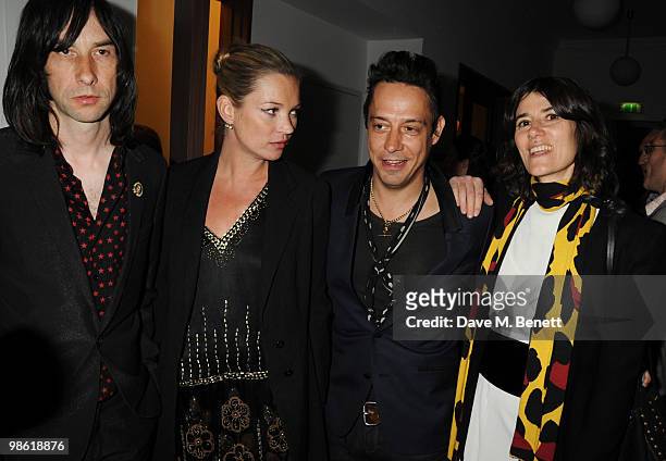 Bobby Gillespie, Kate Moss, Jamie Hince and Bella Freud attend the Art Plus Music Party, at the Whitechapel Gallery on April 22, 2010 in London,...